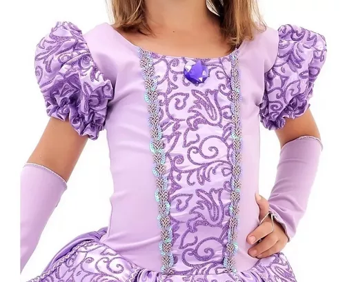 Fantasia Infantil Vestido Princesa Sofia Rapunzel Par Luvas e