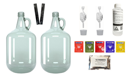 Kit 2 Pack Fermentador Vidrio 4l+ Levaduras Vino / Hidromiel