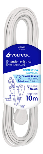 Extensión Eléctrica Doméstica, 10 M, Blanca, Volteck, 48036