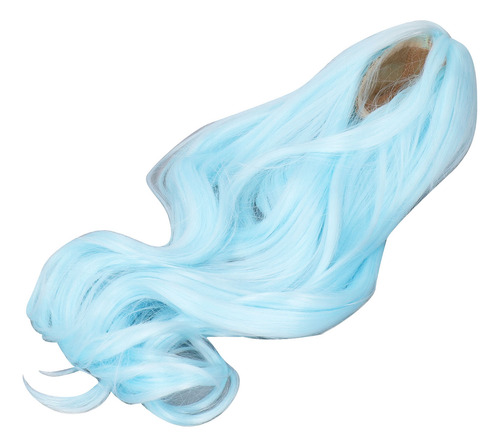 Peluca De Muñeca Azul Larga Y Rizada De Seda Suave Con Raya
