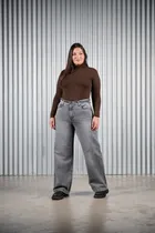 Comprar Jeans Wide Leg Gris Con Strass Marca Cenitho Talles De 46-54