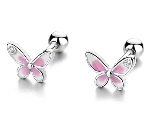 Aretes Broqueles Mariposas Rosa Niña Bebe Plata