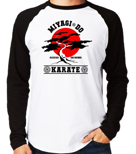 Camiseta Raglan Karate Kid Escola Mestre Miyagi Manga Longa