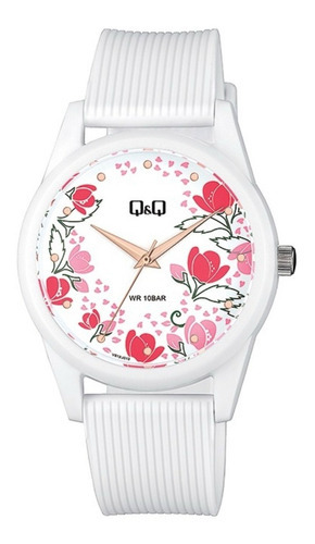 Reloj Dama Q&q Original Blanco Flores Vs12j013y Análogo 