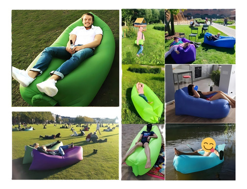 Tumbona inflable, sofá inflable para acampar, playa, piscina, color verde