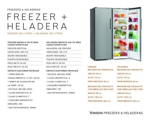 Heladera Vondom Acero Inox Con Freezer 580lts-cuotas