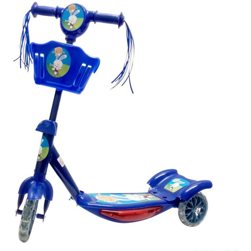 Patinete Infantil Meninos 3 Rodas Som Luz E Cestinha Azul