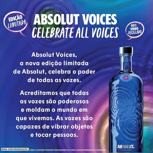 Vodka Destilada Absolut Voices Garrafa 1l