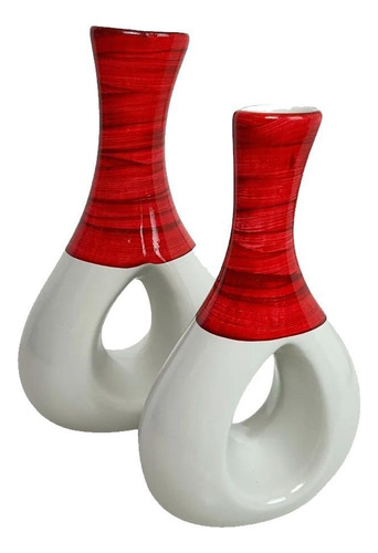 Par De Vasos Furados Em Cerâmica Aparador Decor - Red Beige