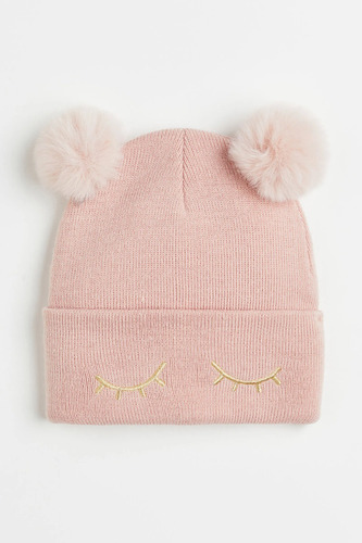 Gorro De Lana Para Niñas Rosado Con Pompones