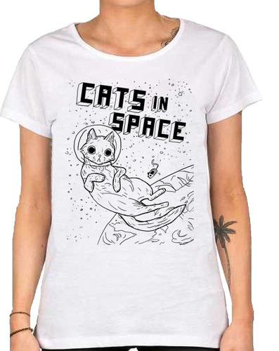 Remera De Mujer Cats In Space Gatos En El Espacio Michi Gala