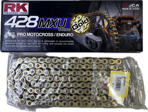 Cadena Transmision Moto Rk 428 Mxu-124l Dorada           