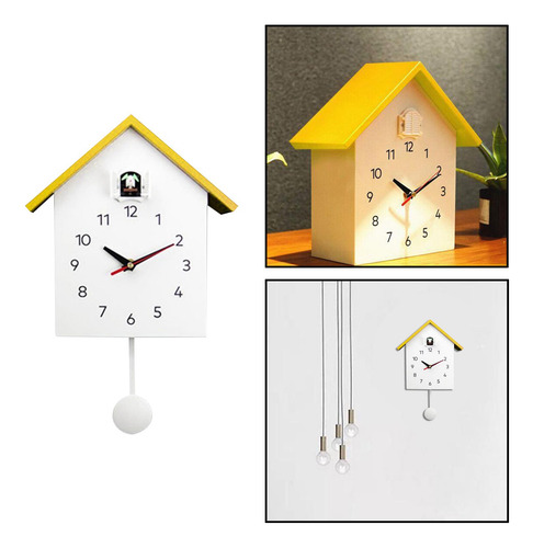 Reloj De Pájaro Casa Reloj De Pared Escritorio Amarillo
