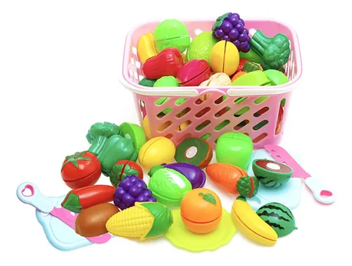 Set De 29 Piezas De Frutas Y Verduras Para Cortar Con Cubos Y Cesta - Juguete Educativo De Cocina Para Niños De 1 A 8 Años