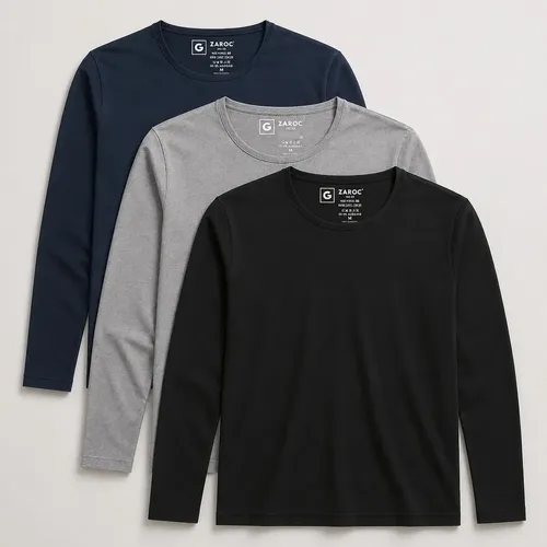 ムク SAR 良品 Kit 3 Camiseta Manga Longa Masculina Slim Algodão 30.1 Zaroc