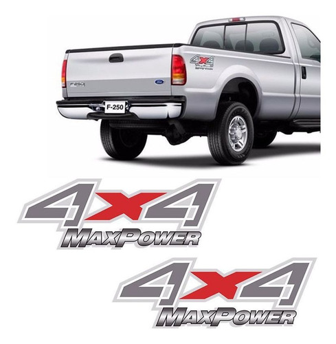 Par De Adesivos 4x4 Max Power Ford F-250 Cinza Emblema