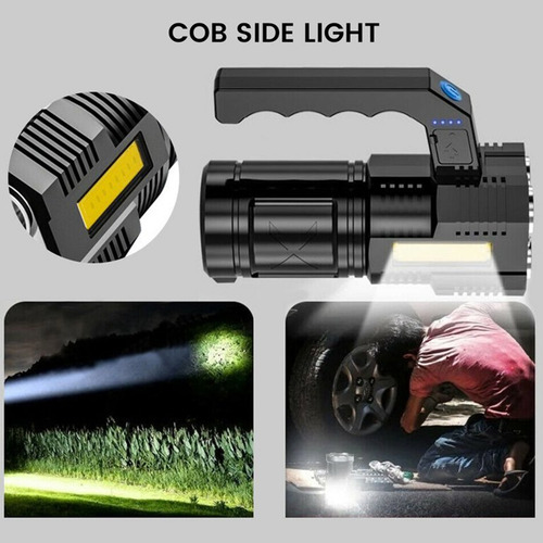Lámpara Led Recargable De Mano Con 4 Leds De Alta Potencia Linterna Negro