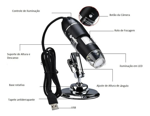 Microscópio Profissional Digital Zoom 1000x Usb Câmera 2mp