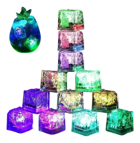Cubitos De Hielo LED De Colores Para Bebidas - 12 Unidades Con Sensor De Líquido, Brillan En Agua Y Cambian De Color
