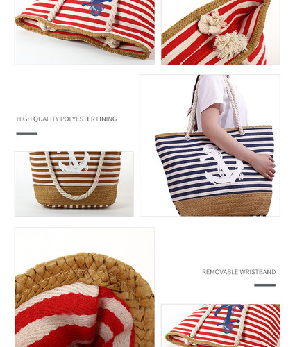 Imagen 6 de 6 de Bolso De Playa Para Mujer, Diseño De Rayas Con Flecos