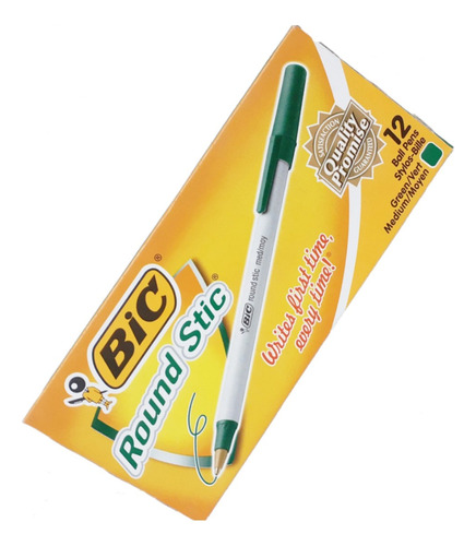 Bolígrafo Bic Round Stic Verde 1mm Caja X 12 Uni.