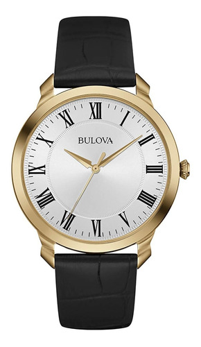 Reloj Hombre Bulova 97a123 Cuarzo 41mm Pulso Negro En Cuero