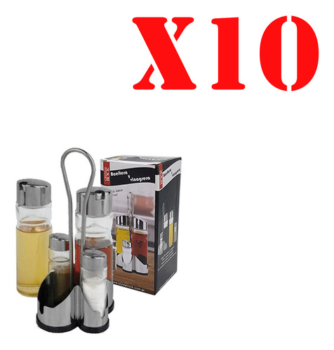 Combo X10 Set Aceitera Vinagrera Vidrio Con Saleros De Mesa