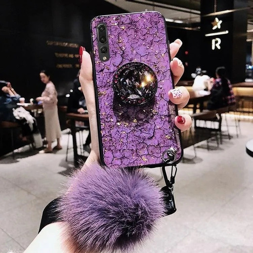 Imagen 8 de 10 de Funda Compatible Con Moto Marmol Pompon Correa Colgante Dama