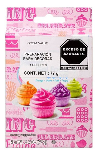 6 Pzas Preparación Icing Para Decorar Great Value 4 Colores