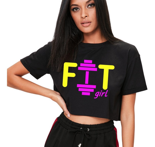 Playera Crop Top Deportivo   Fit Girl   Ropa Mujer Deportiva