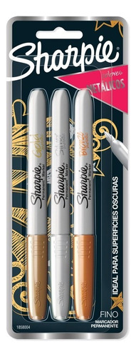 Sharpie Metalico Plumon Permanente Fino Plata Oro Bronce 3pz