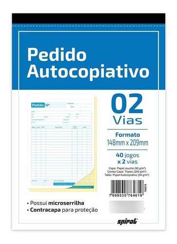 Bloco Pedido Autocopiativo 2 Vias 148x209mm Kit Com 20 Peças