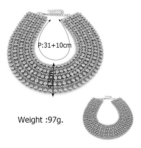 Imagen 4 de 9 de Set Collar Africano Con Aros Botón Tuerca. Acero Inoxidable