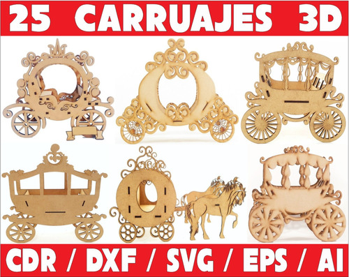 Pack De Vectores Corte Laser - 25 Carruajes Encastrables