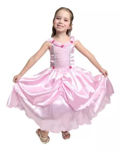 FANTASIA PRINCESA BELA ADORMECIDA VESTIDO AURORA ROSA LUXO