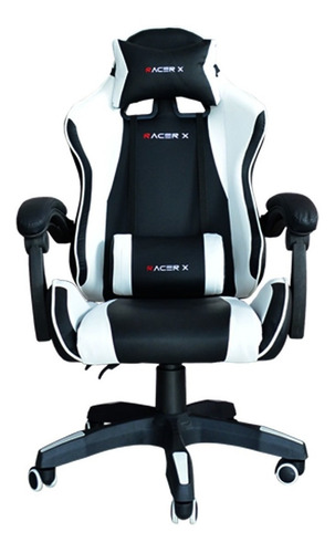 Cadeira de escritório Racer X Comfort gamer ergonômica  preta e branca com estofado de couro sintético