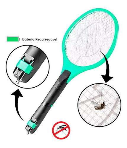 Raquete Eletrica Recarregavel Mata Mosquito Da Dengue