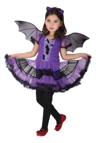 Disfraz De Princesa Vampiro Con Murciélago Morado Para Niña