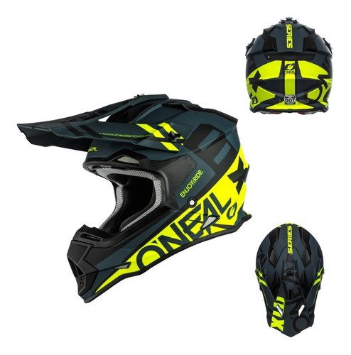 Casco Para Motocross Enduro Oneal 2srs Spyde Negro/ Hivis