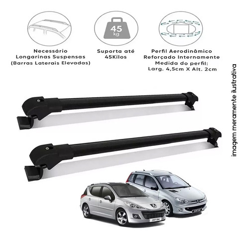 Rack De Teto Travessa Peugeot 206 Sw Wagon 2004 Slim Preta 