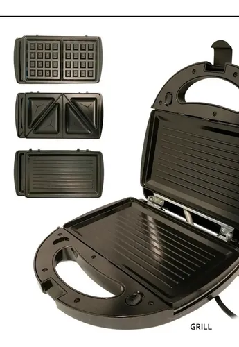 Sandwichera Waflera Grill 3 En 1 Placas Intercambiables Daewoo 750W • SANDWICHERA  3 EN 1 DAEWOO • Potencia: 750W • Incluye 3 juegos de…