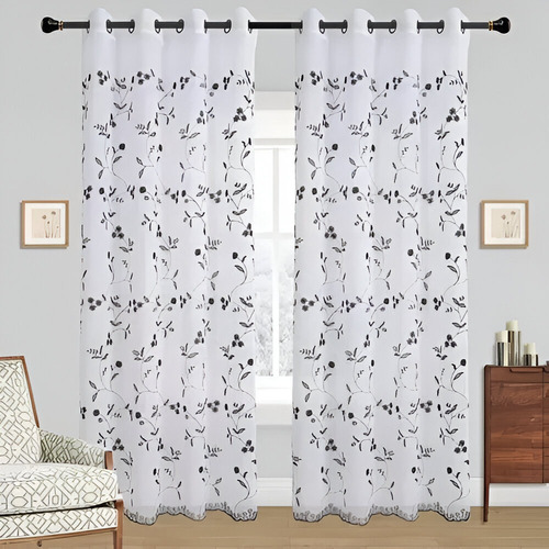 Set Visillo De Lino Bordado 140*220cm De Color Lino Negro