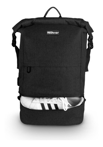 Redlemon Mochila Antirrobo Backpack Roll Top Impermeable, Expandible, Compartimento Multiusos y para Laptop de 15” y Tablet, con Puerto USB, Resistente, para Viajes y Campamentos, Negro