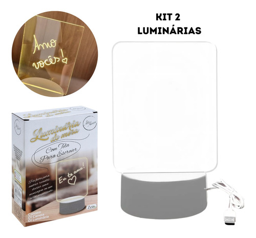 Kit 2 Luminárias Led De Escrever Com Caneta Lousa Mesa