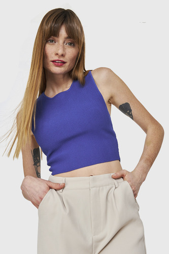 Crop Top Acanalado Azul Rey Nicopoly