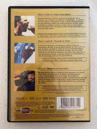 Dvd Super Engordame Masacre En Columbine Y Tocando La Cima (Usado)