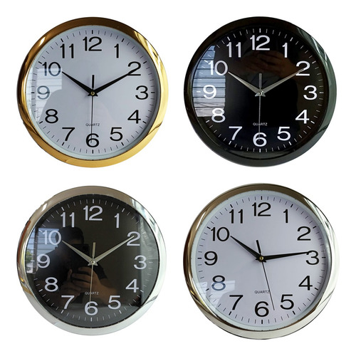 Reloj De Pared Redondo Analogico Moderno 30 Cms Blanco/negro Plata/negro