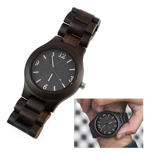 Reloj Analogo Hombre Reloj Hombres Madera Negro Naranja