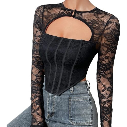 Crop Top Halter Mujer Top Corto Sexy Corset Con Encaje C3.