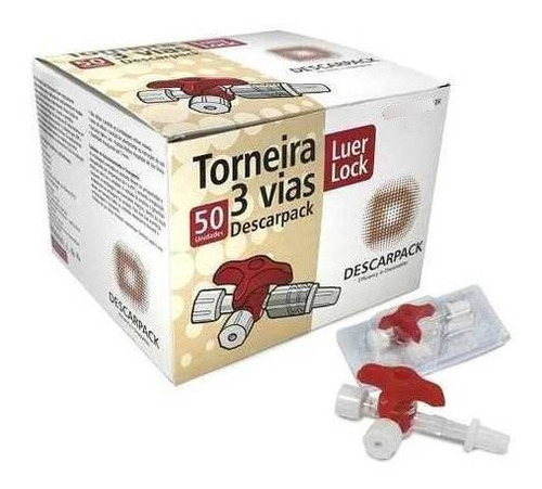 Torneira 3 Vias Descarpack Bico Luer Lock Caixa Com 50 Un.